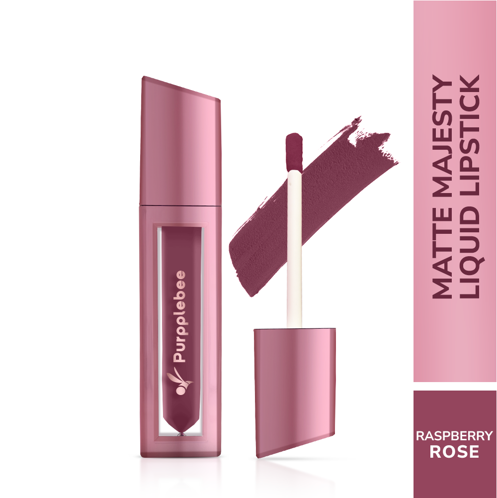 Purppleebee | Raspberry Rose quick-dry matte lipstick in vivid berry tone; smudge-resistant, long-wear color that sets in seconds for busy days and mask-proof confidence.